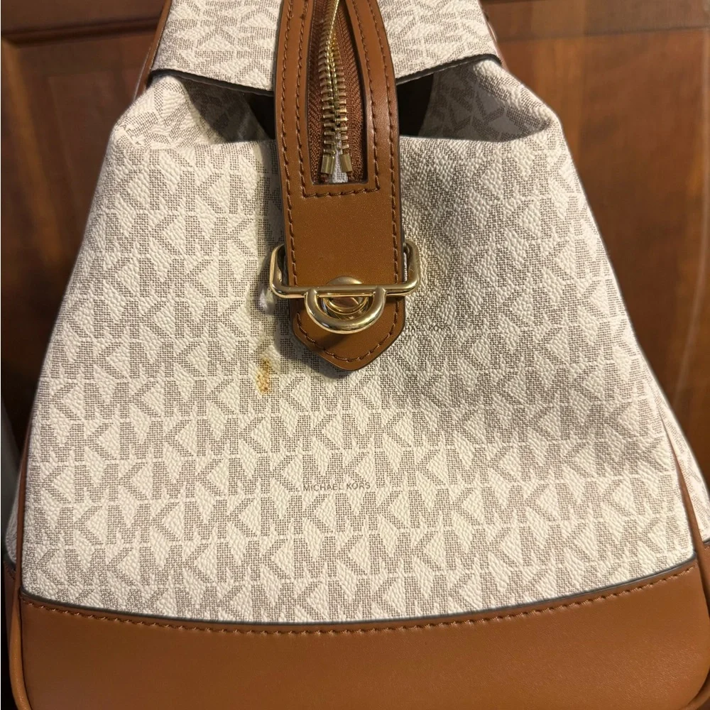 Michael Kors Cream and Tan Monogram Laptop Bag